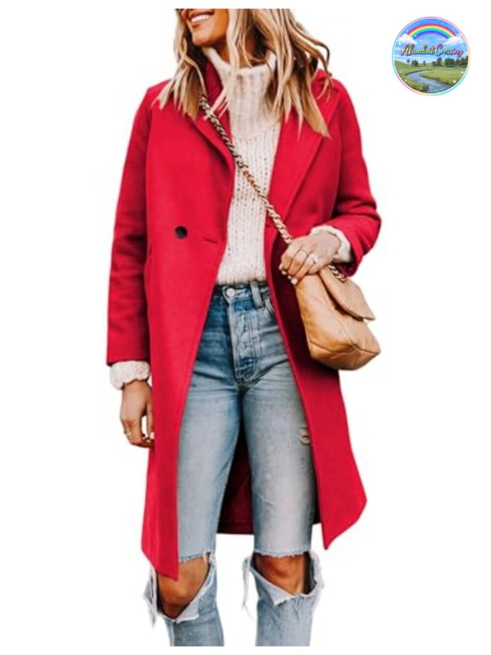 Wool Blend Long Pea Coat Knee Length Notch Collar